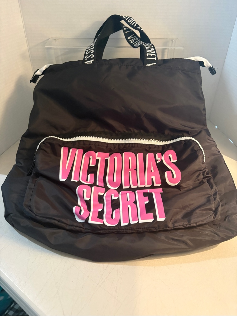 Victoria's Secret Black Backpack with Pink Logo - Picture 2 of 9